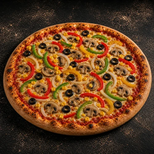 Vegetarian Pizza — Mushrooms, Peppers, Onion, Sweetcorn & Olives