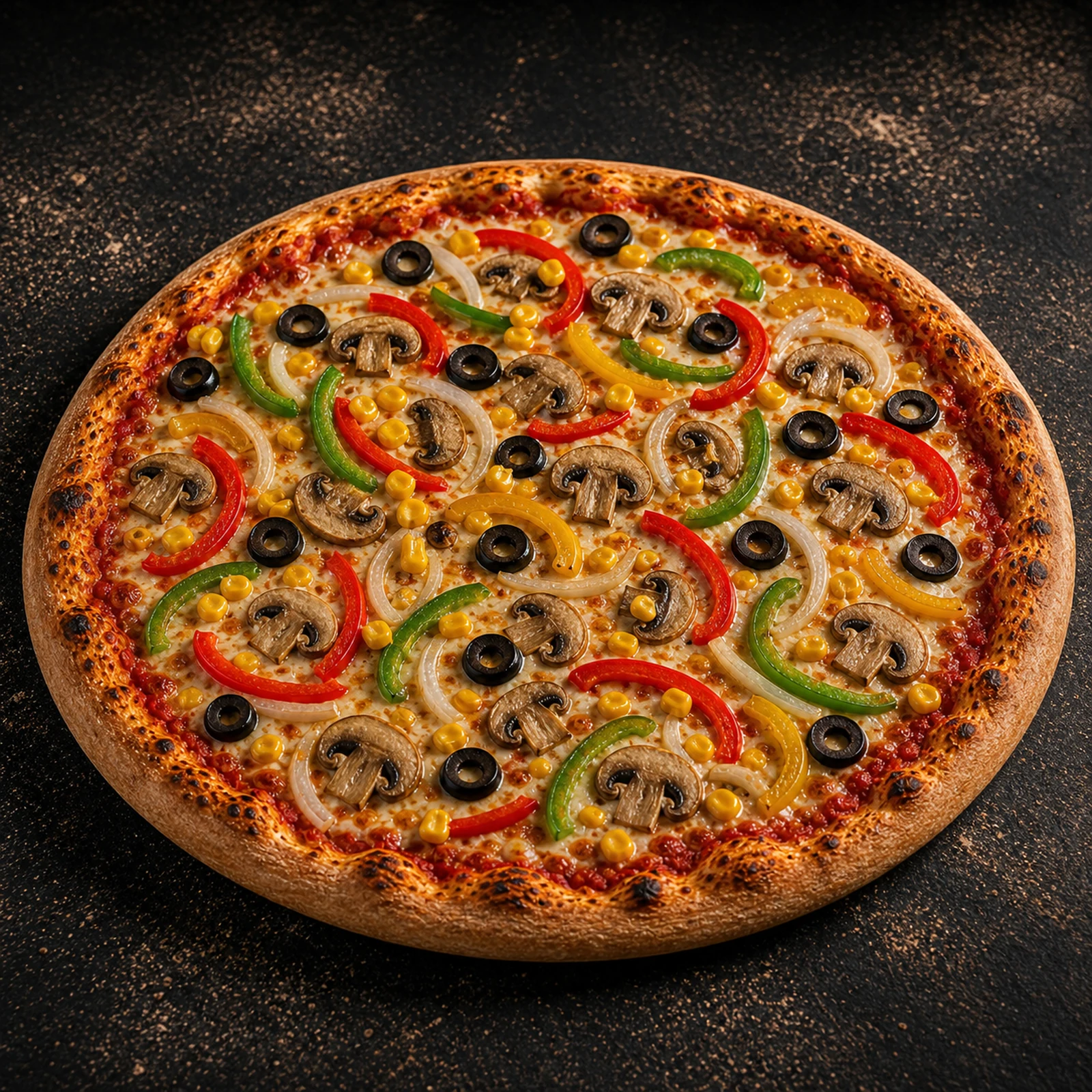 Vegetarian Pizza — Mushrooms, Peppers, Onion, Sweetcorn & Olives