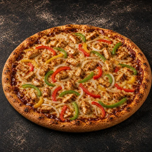 Texas BBQ Pizza — BBQ Base, Onions, Mixed Peppers & Chicken