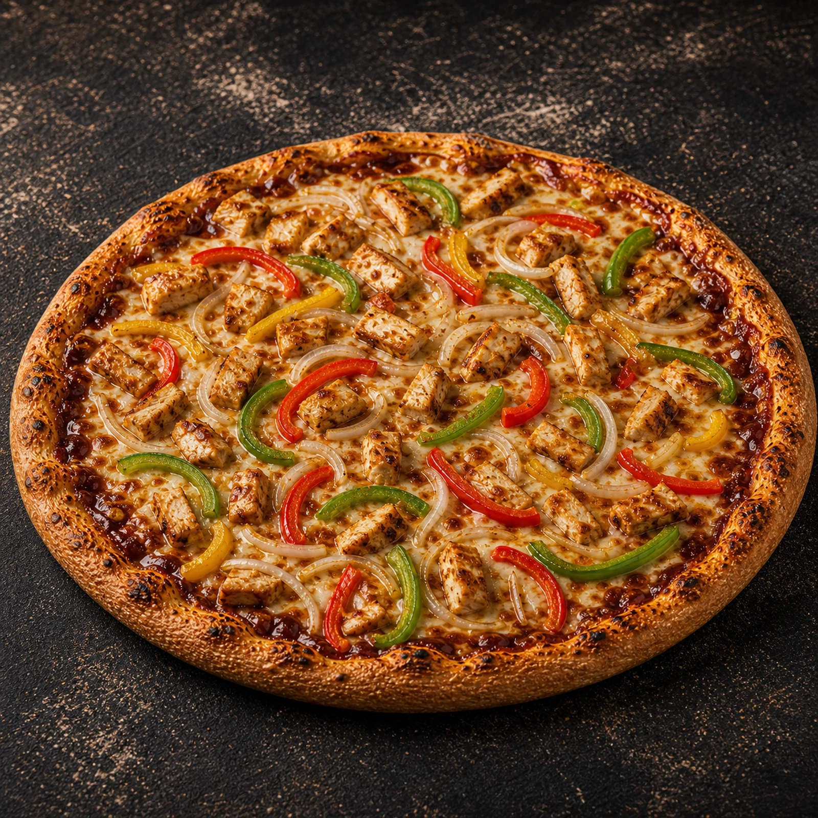 Texas BBQ Pizza — BBQ Base, Onions, Mixed Peppers & Chicken