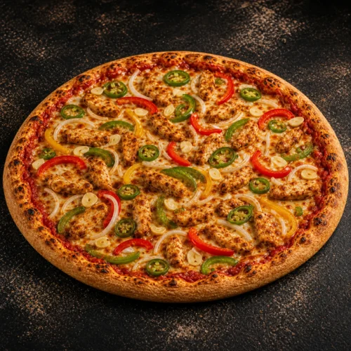 Hot & Spicy Pizza — Spicy Chicken, Peppers, Garlic, Green Chillies & Jalapeños