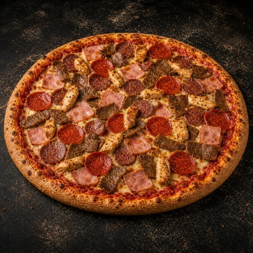 Meat Feast Pizza — Turkey Ham, Chicken, Salami, Pepperoni & Kebab Meat