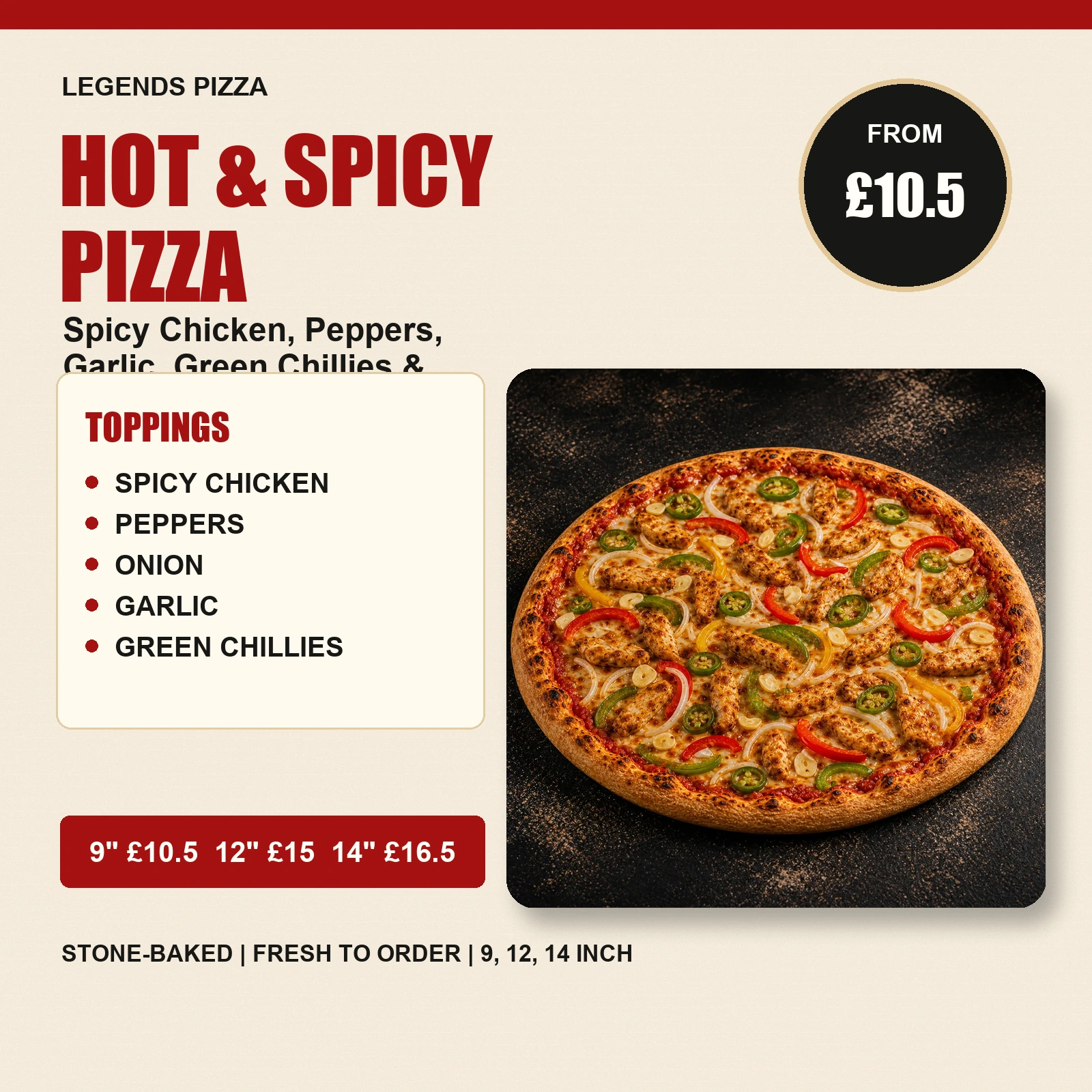 Hot & Spicy Pizza — Spicy Chicken, Peppers, Garlic, Green Chillies & Jalapeños - Image 2