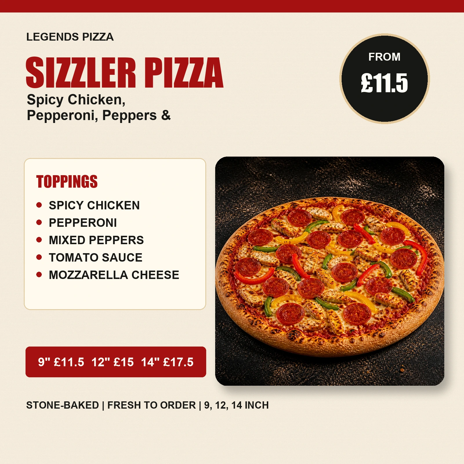 Sizzler Pizza — Spicy Chicken, Pepperoni, Peppers & Chilli - Image 2