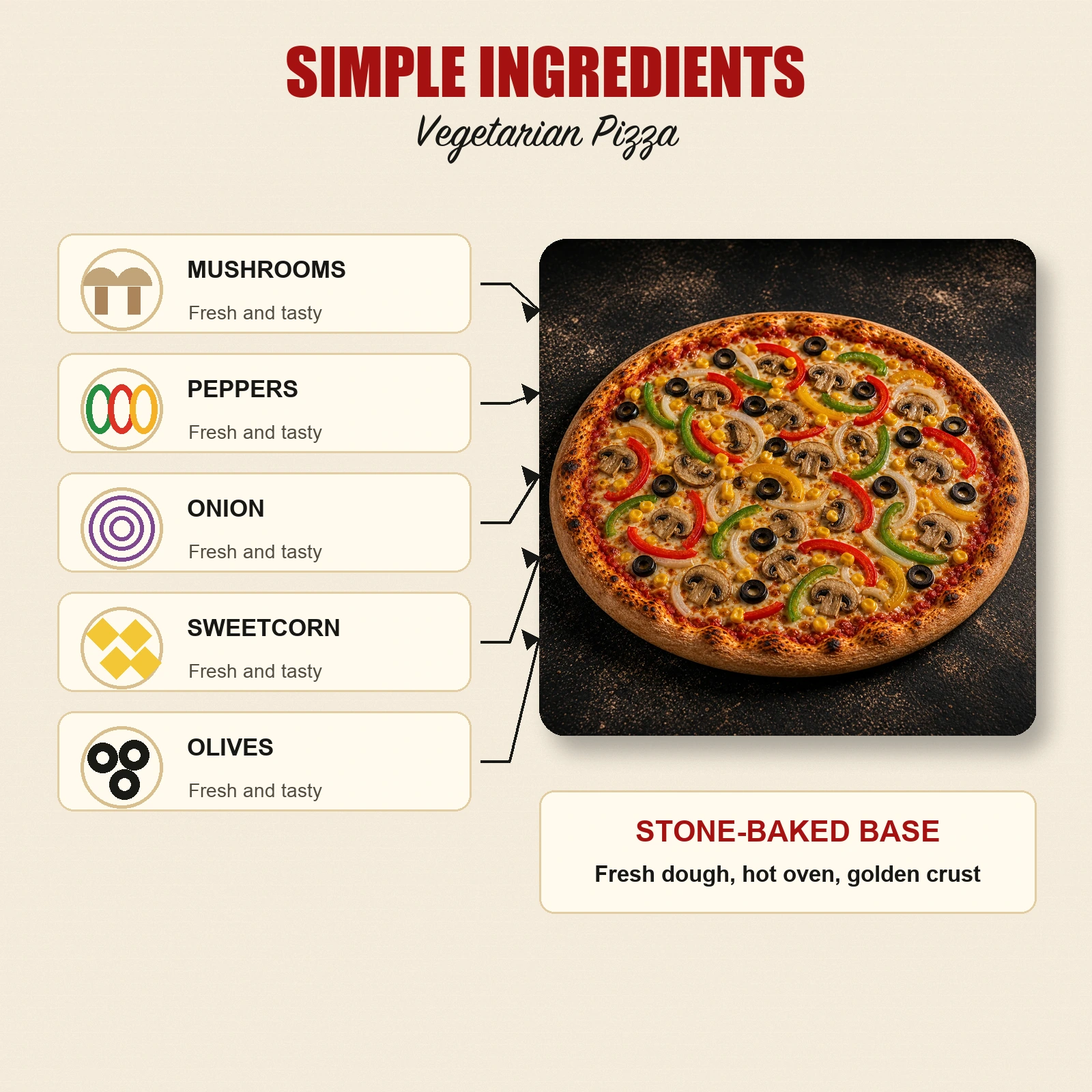 Vegetarian Pizza — Mushrooms, Peppers, Onion, Sweetcorn & Olives - Image 3