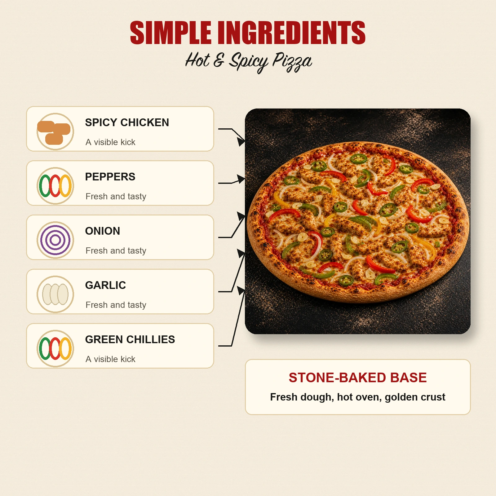 Hot & Spicy Pizza — Spicy Chicken, Peppers, Garlic, Green Chillies & Jalapeños - Image 3
