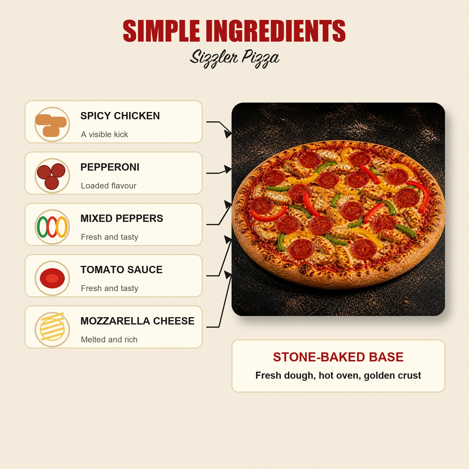 Sizzler Pizza — Spicy Chicken, Pepperoni, Peppers & Chilli - Image 3