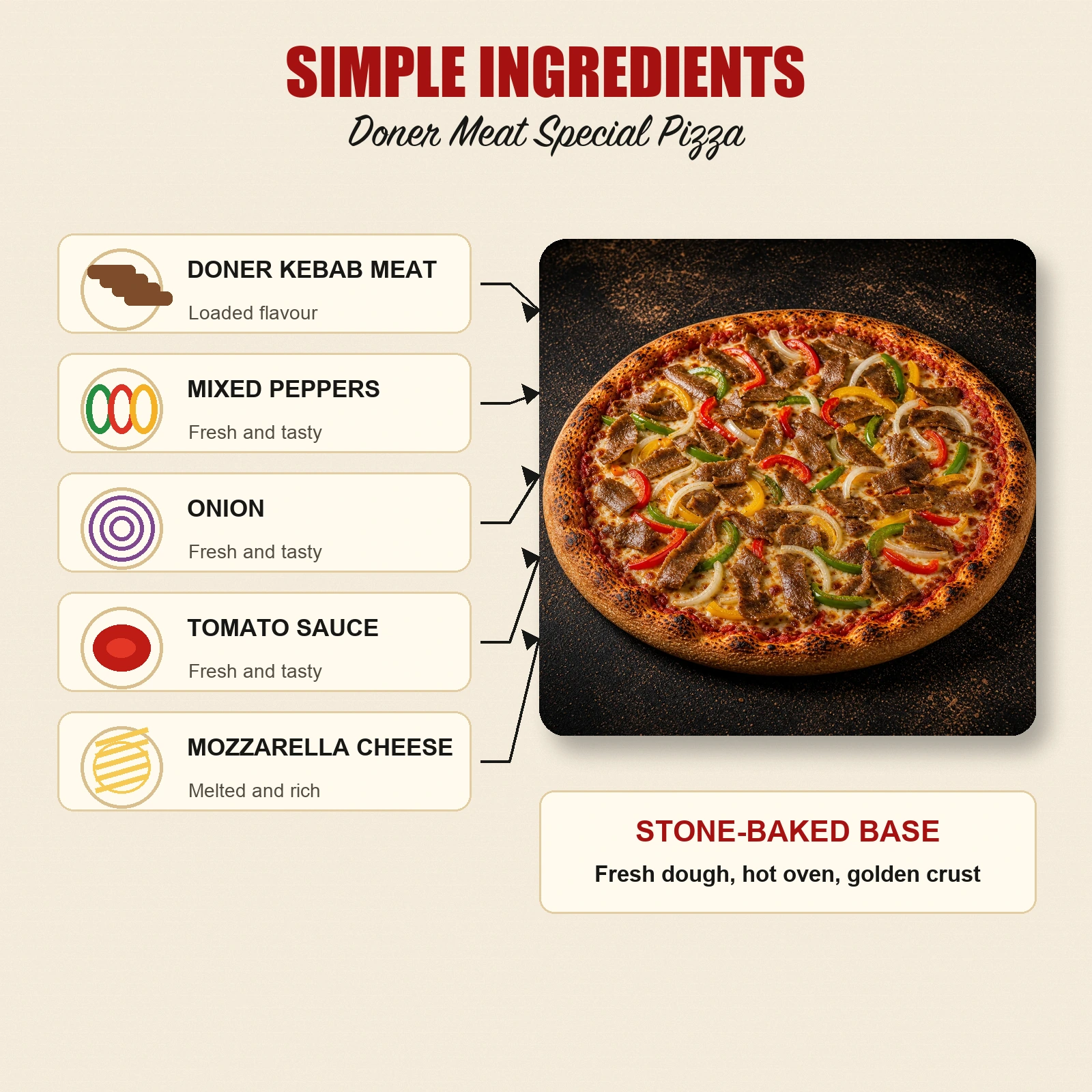 Doner Meat Special Pizza — Doner Meat, Peppers & Onion - Image 3