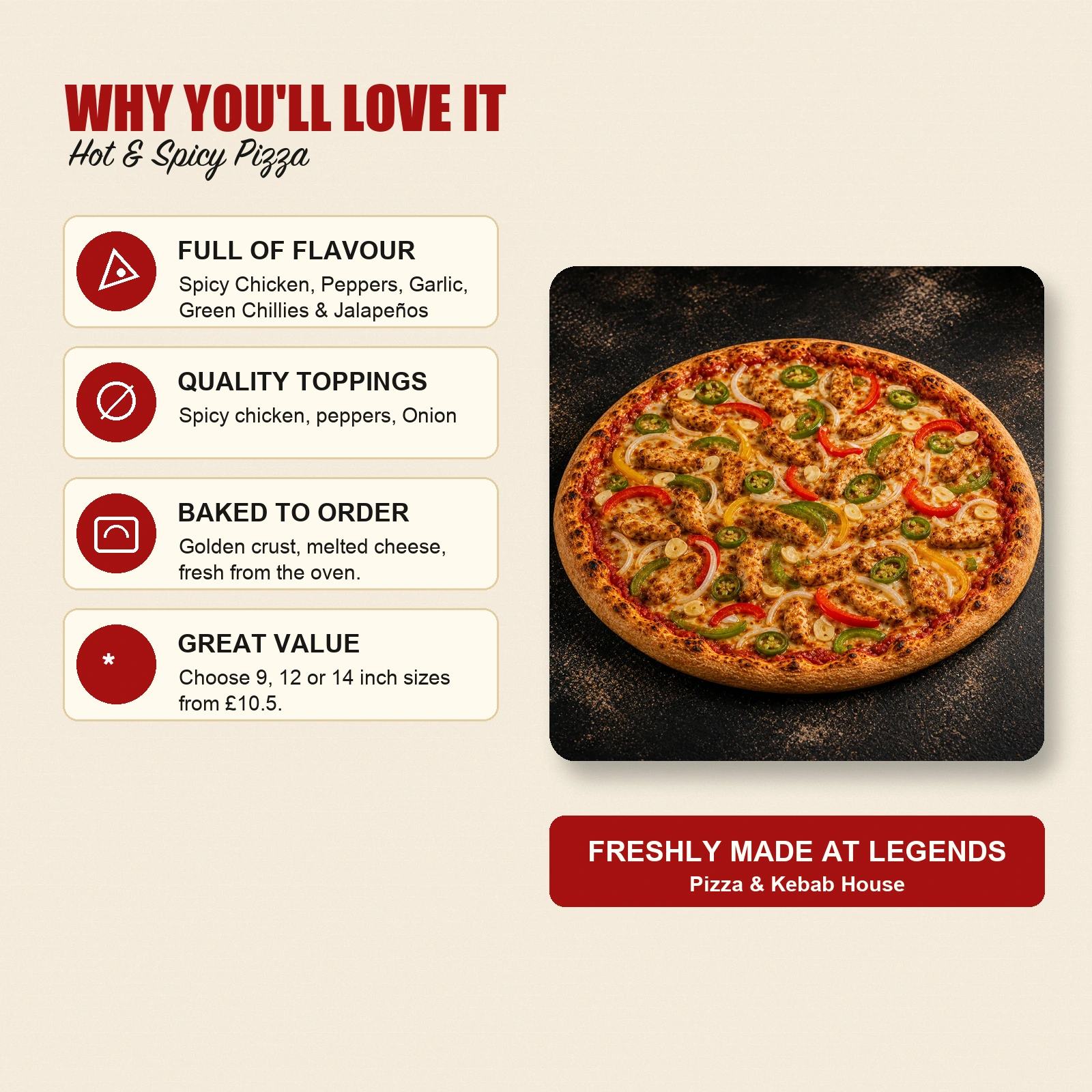 Hot & Spicy Pizza — Spicy Chicken, Peppers, Garlic, Green Chillies & Jalapeños - Image 4