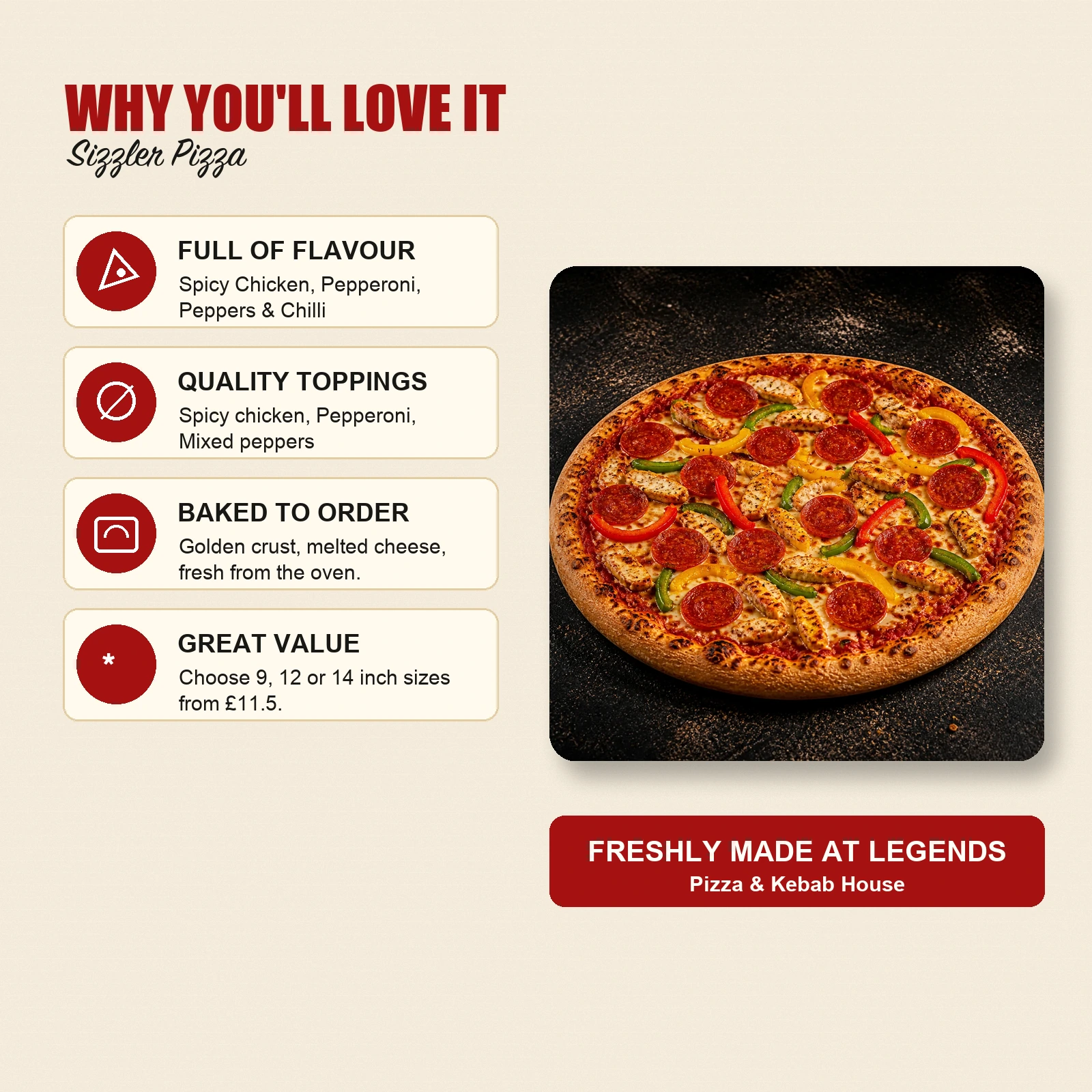 Sizzler Pizza — Spicy Chicken, Pepperoni, Peppers & Chilli - Image 4