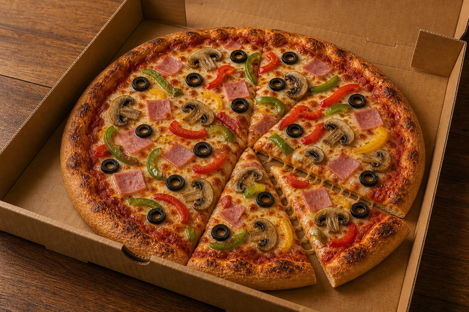 Four Seasons Pizza — Ham, Olives, Mushrooms & Peppers - Image 5