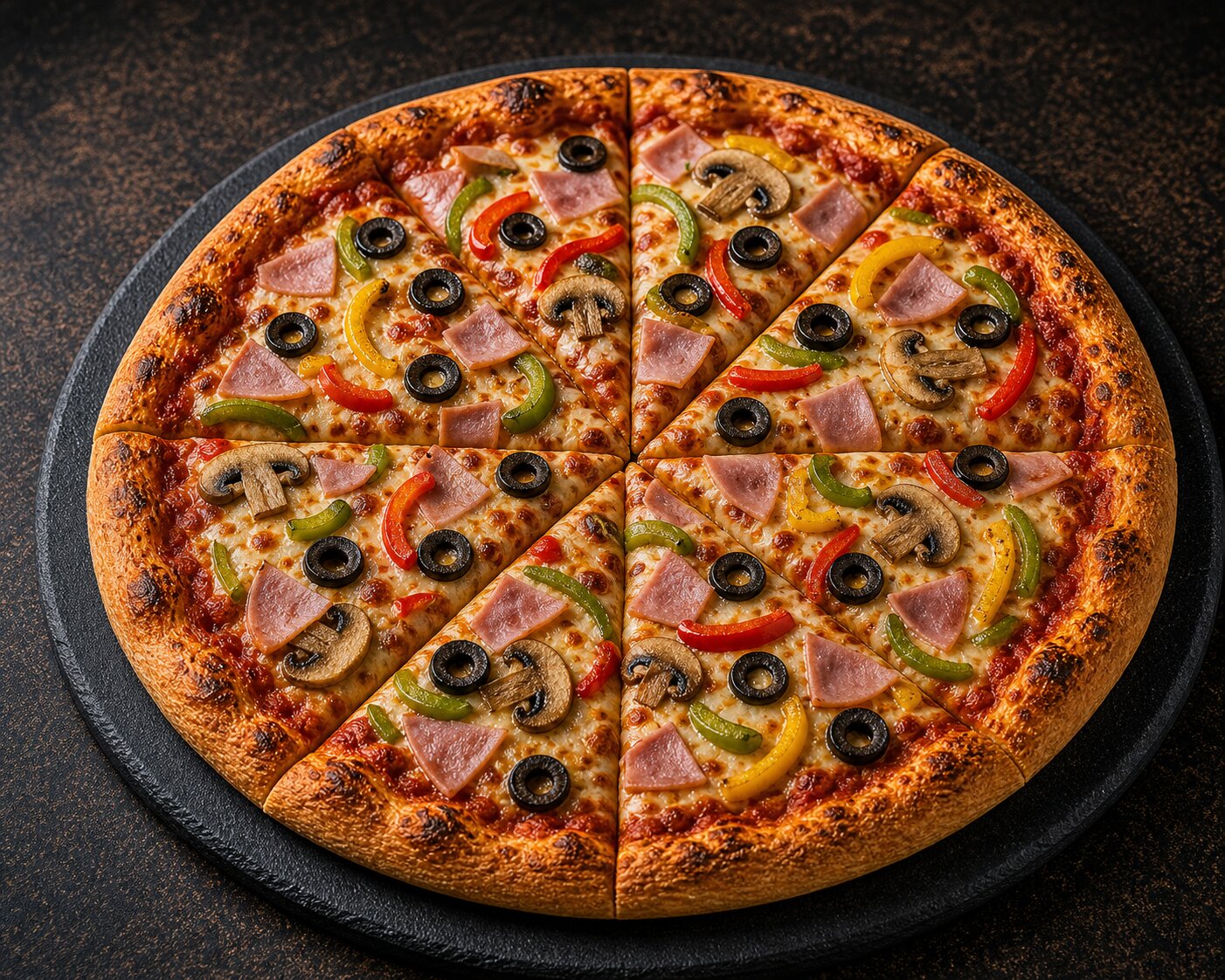 Four Seasons Pizza — Ham, Olives, Mushrooms & Peppers