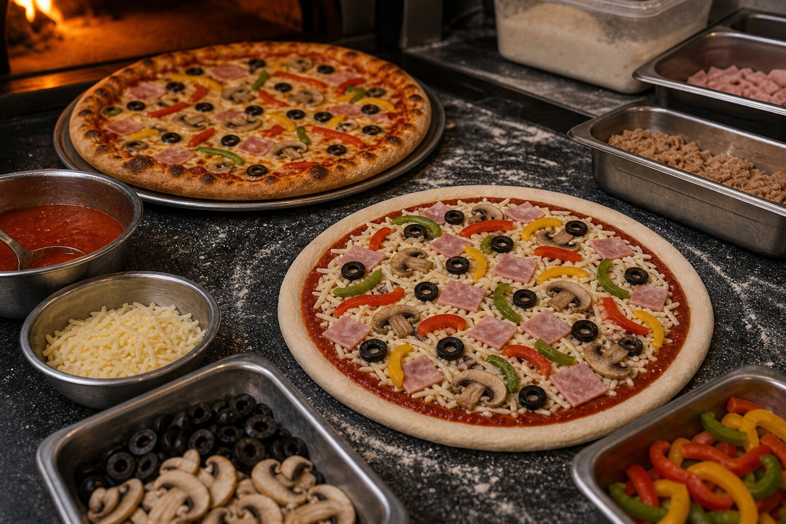 Four Seasons Pizza — Ham, Olives, Mushrooms & Peppers - Image 4
