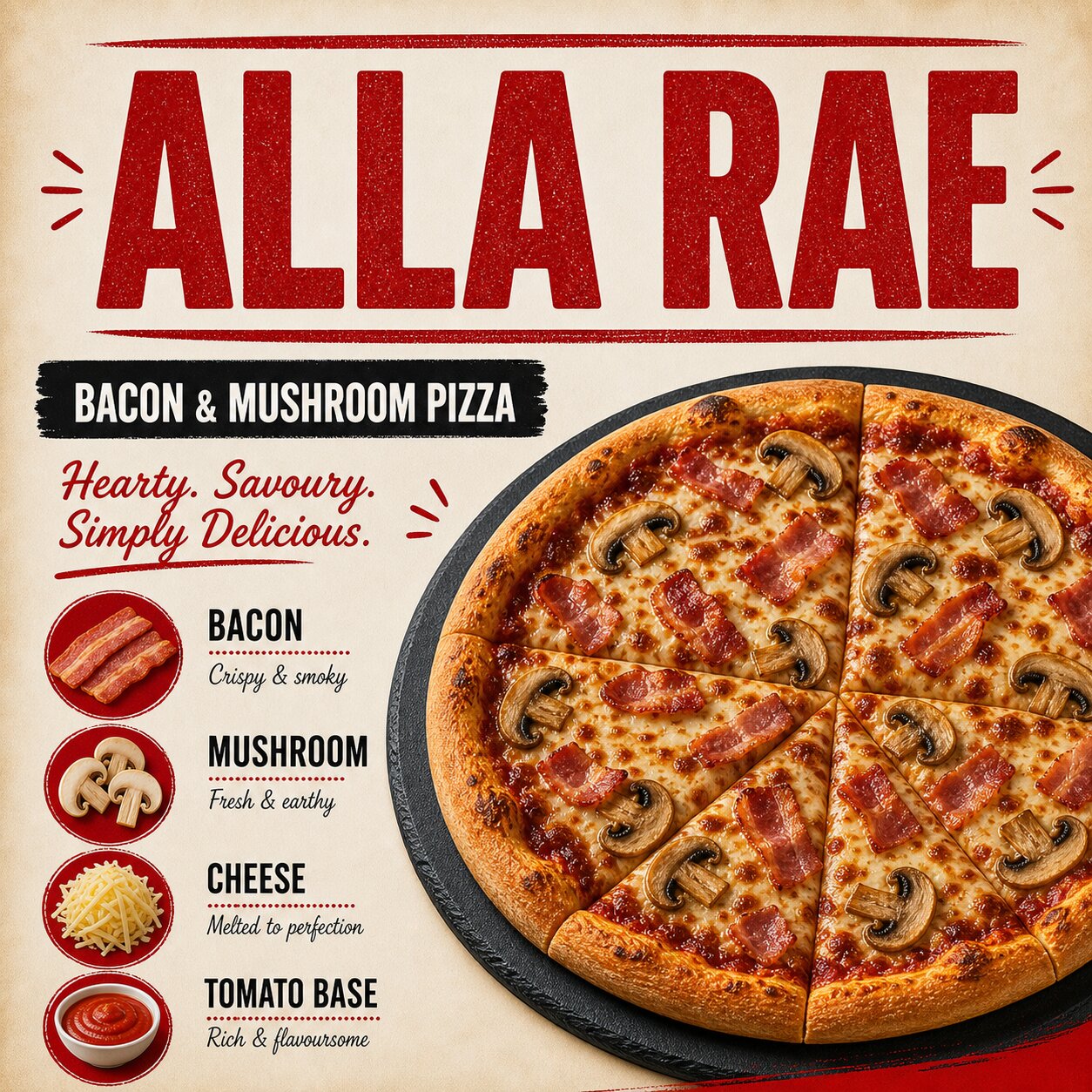 Alla Rae Pizza — Bacon & Mushroom - Image 2