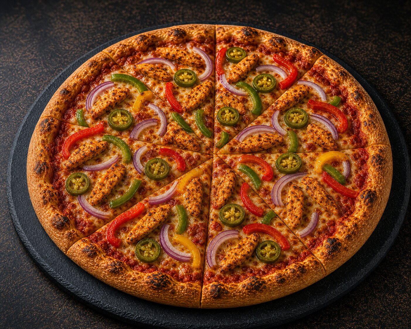 Flamin Chicken Pizza — Spicy Chicken, Peppers & Jalapeños