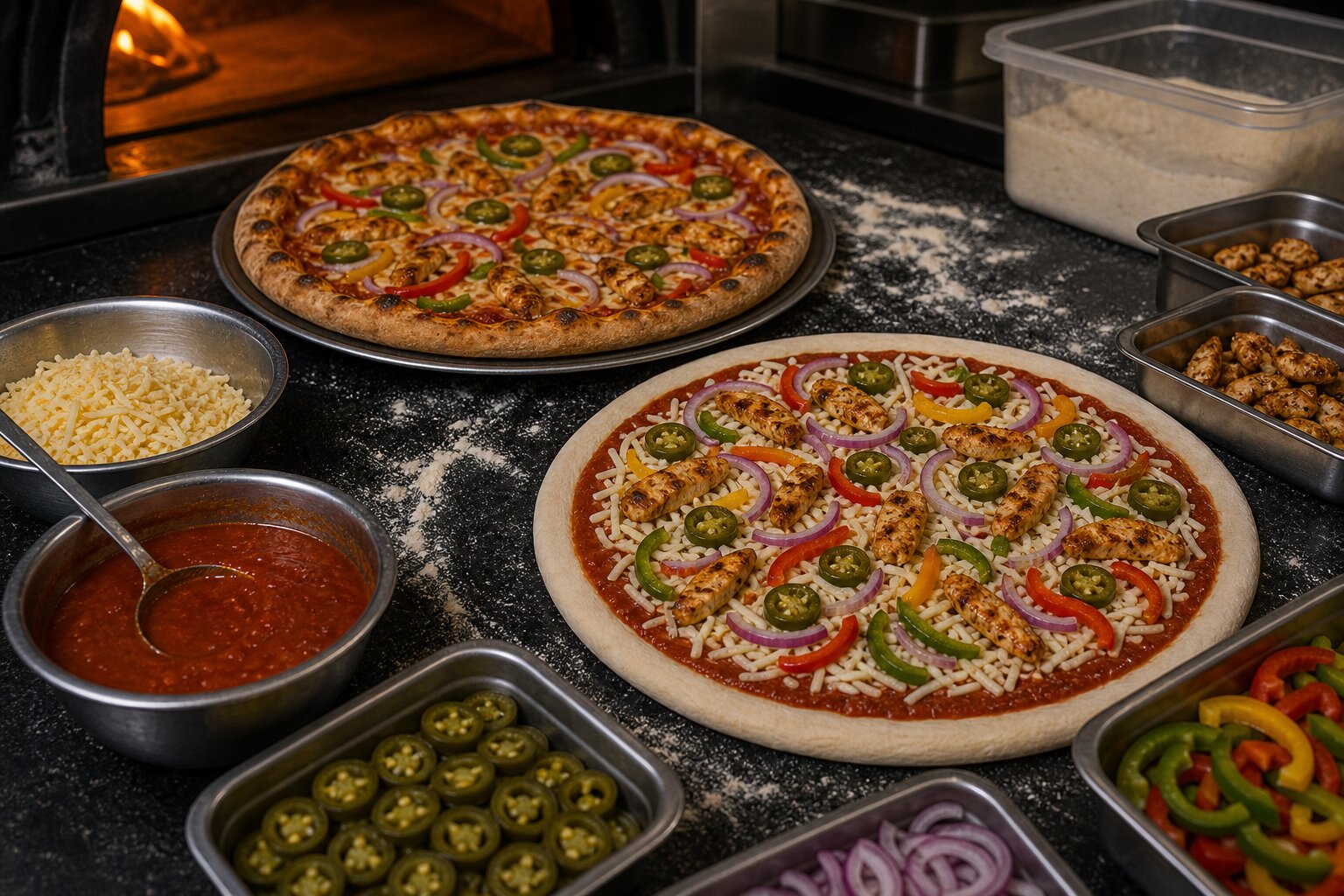 Flamin Chicken Pizza — Spicy Chicken, Peppers & Jalapeños - Image 4