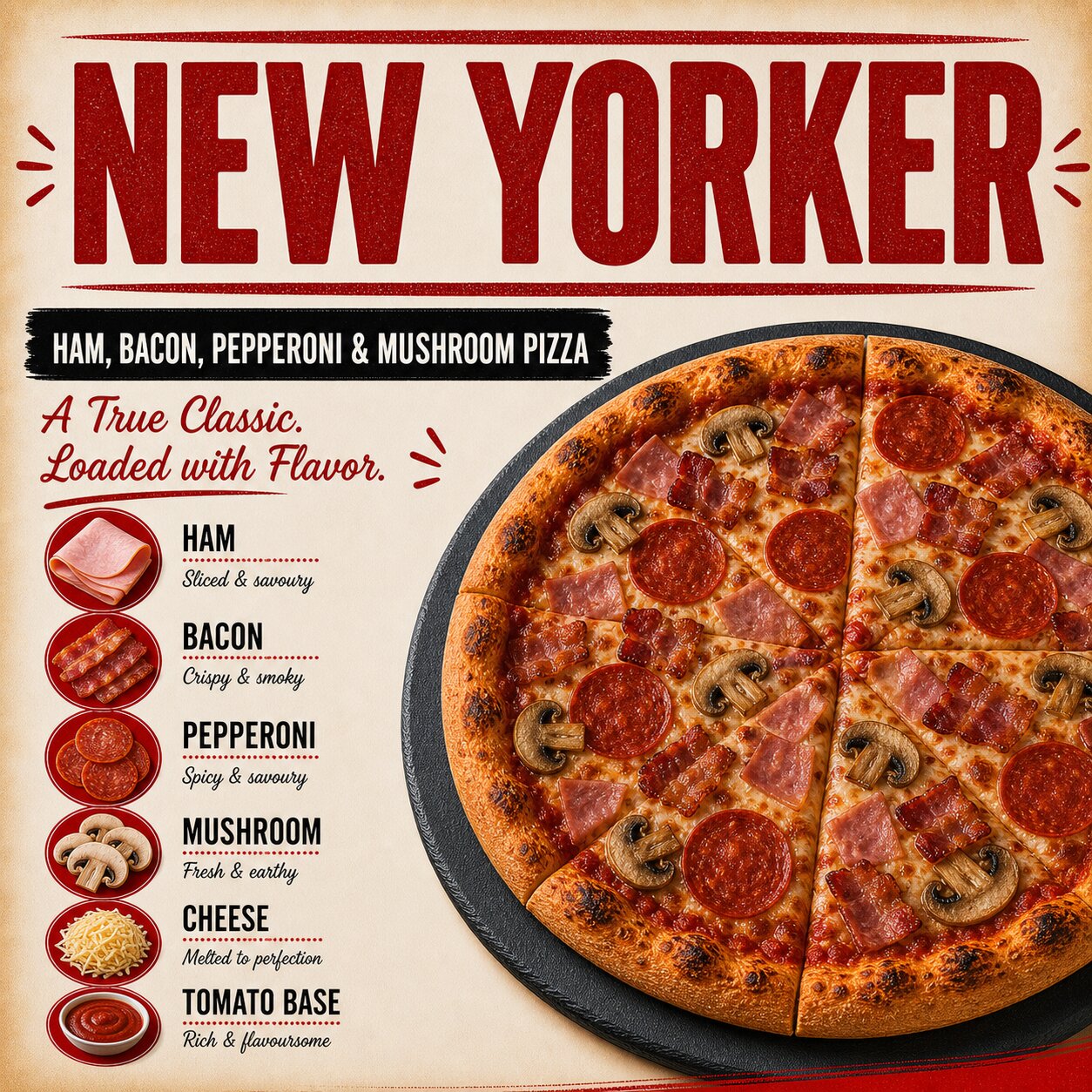 New Yorker Pizza — Ham, Bacon, Pepperoni & Mushroom - Image 2