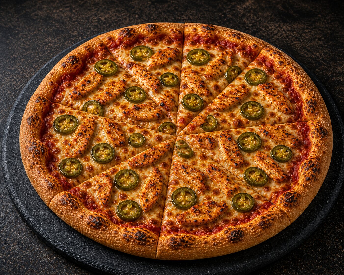 Hot & Tasty Pizza — Spicy Chicken & Jalapeños