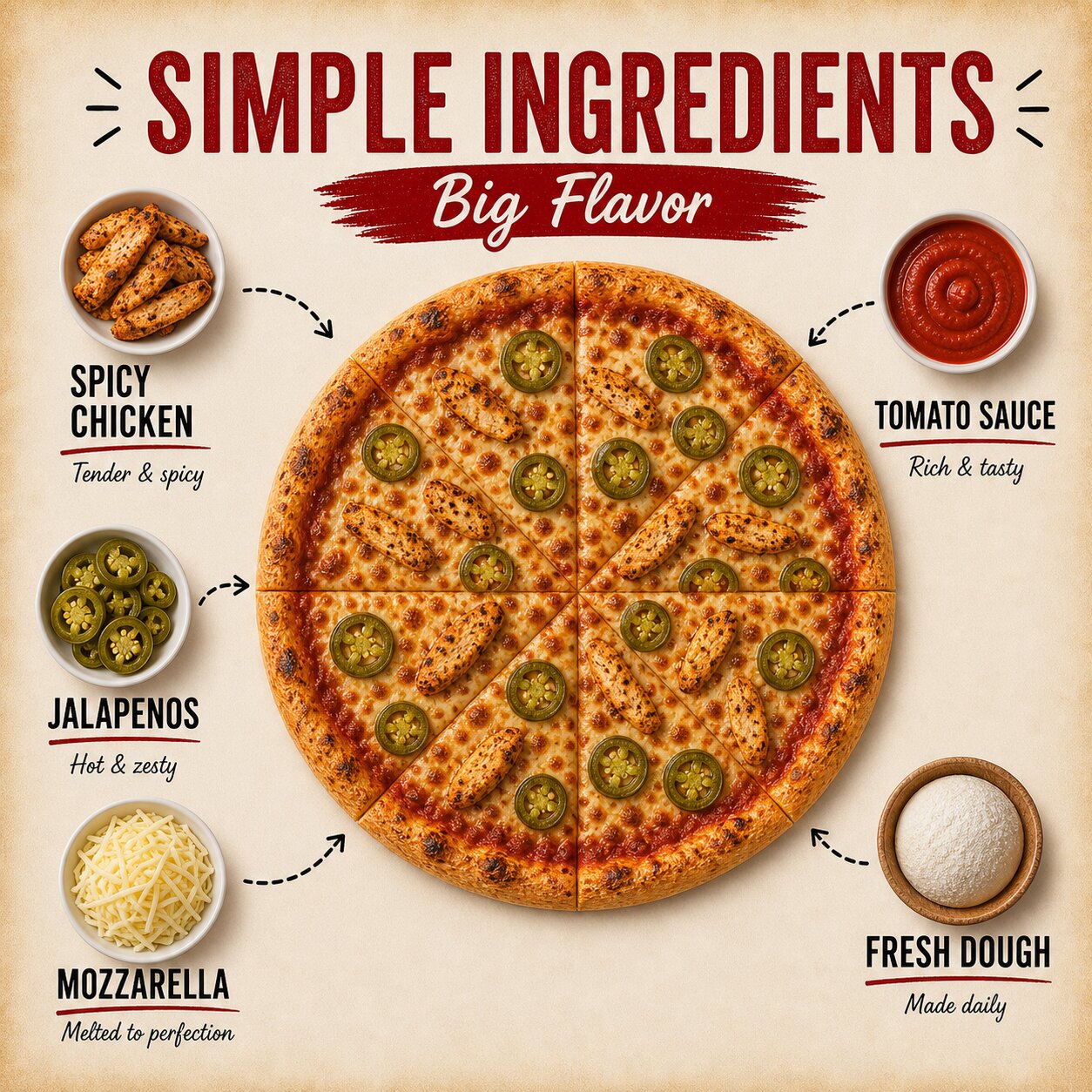 Hot & Tasty Pizza — Spicy Chicken & Jalapeños - Image 3